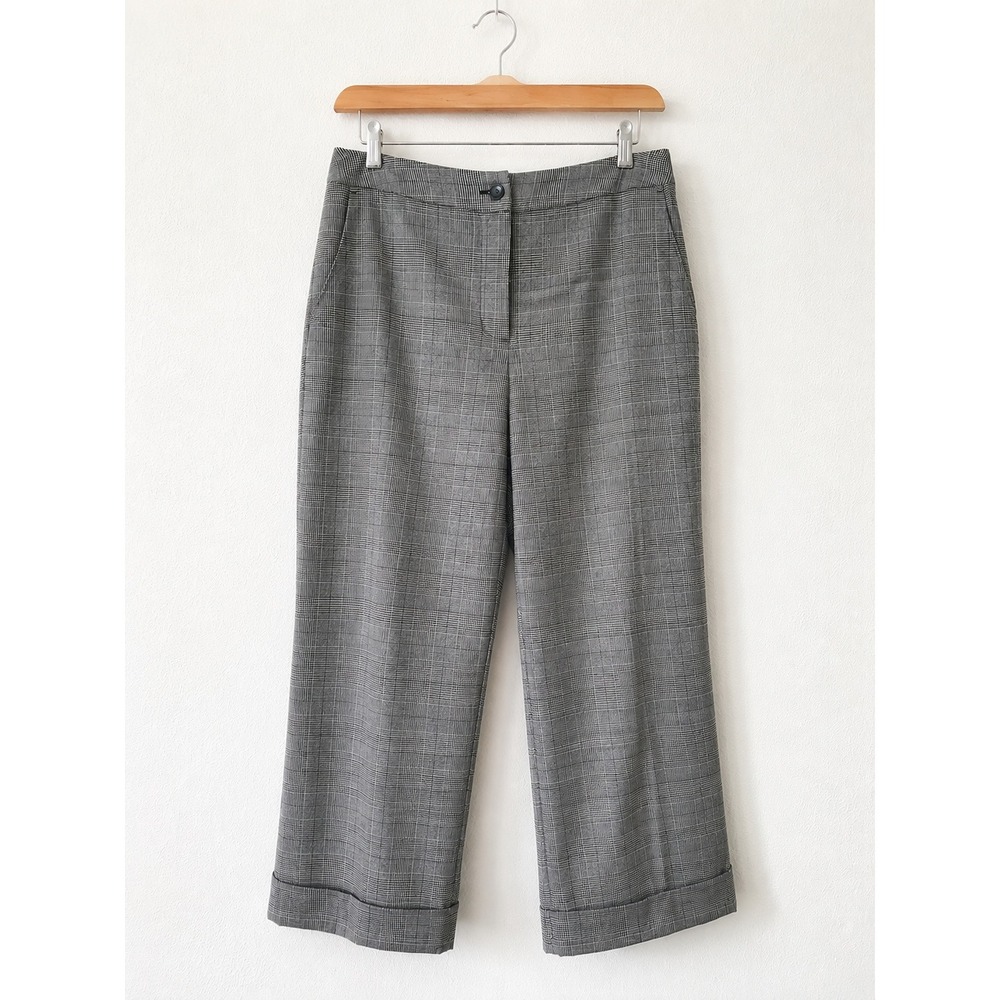 Chicos Glen Plaid Cropped Trousers 0.5 (US 6) Cuffed Hem Workwear Career Pockets